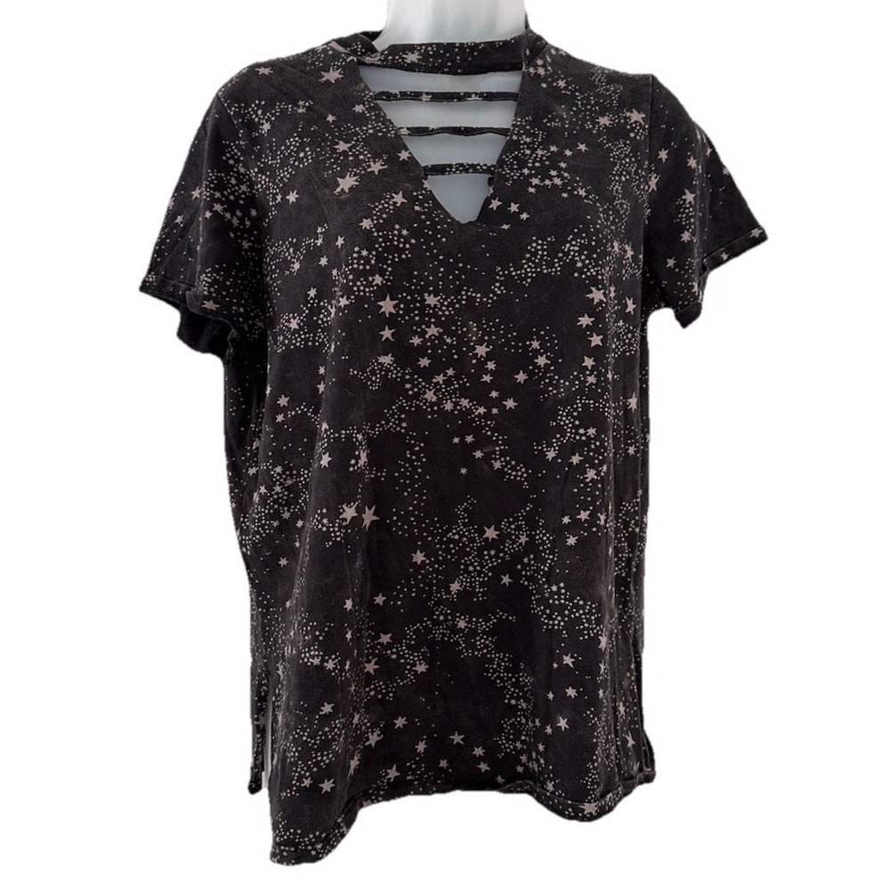 Hot Topic Star Print Cut-Out Choker Girls‎ T-Shirt Juniors Sz S/M Celestial Goth